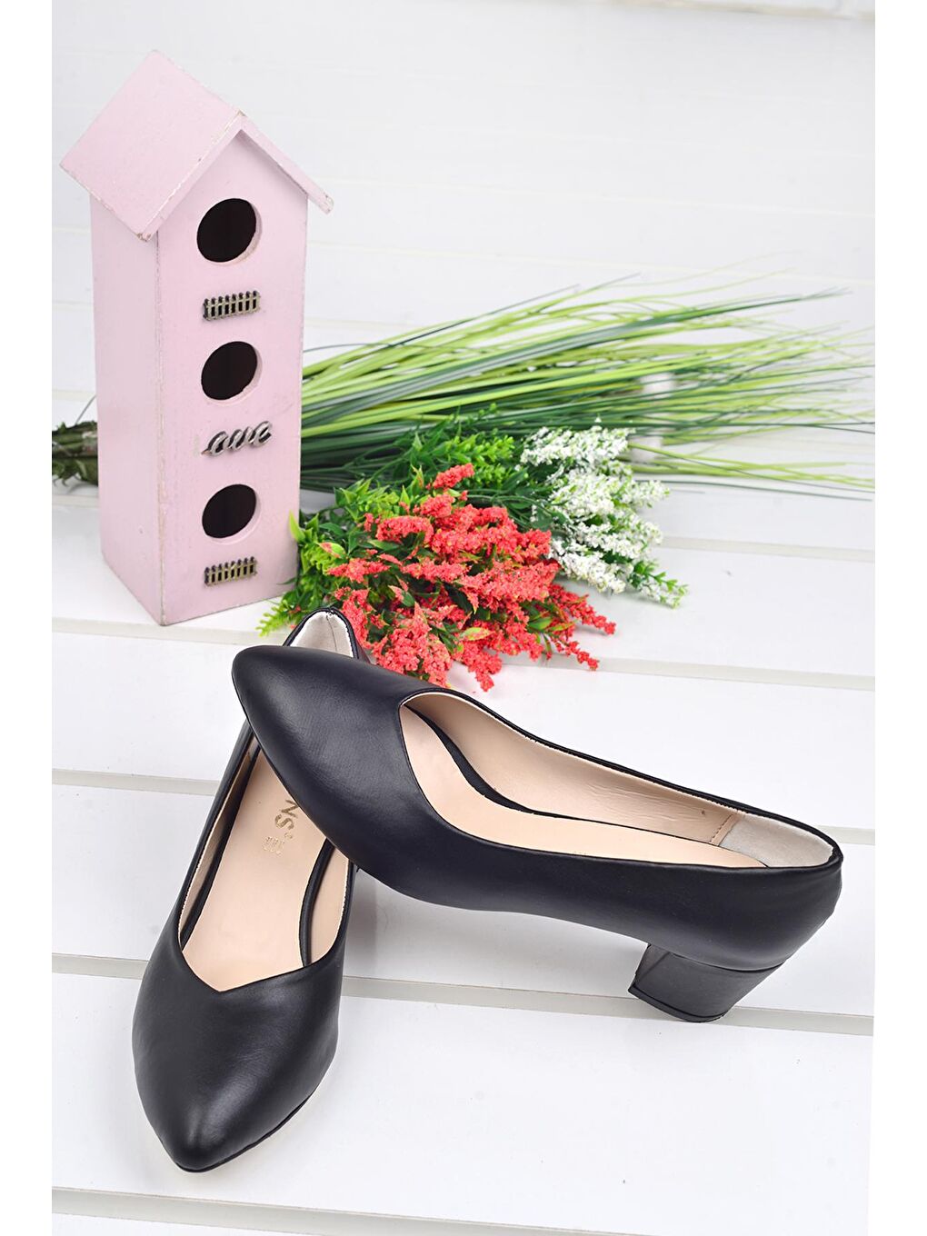 Siyah Cilt Büyük Numara 6 Cm Topuklu Kadın Ayakkabı Alens 301-3