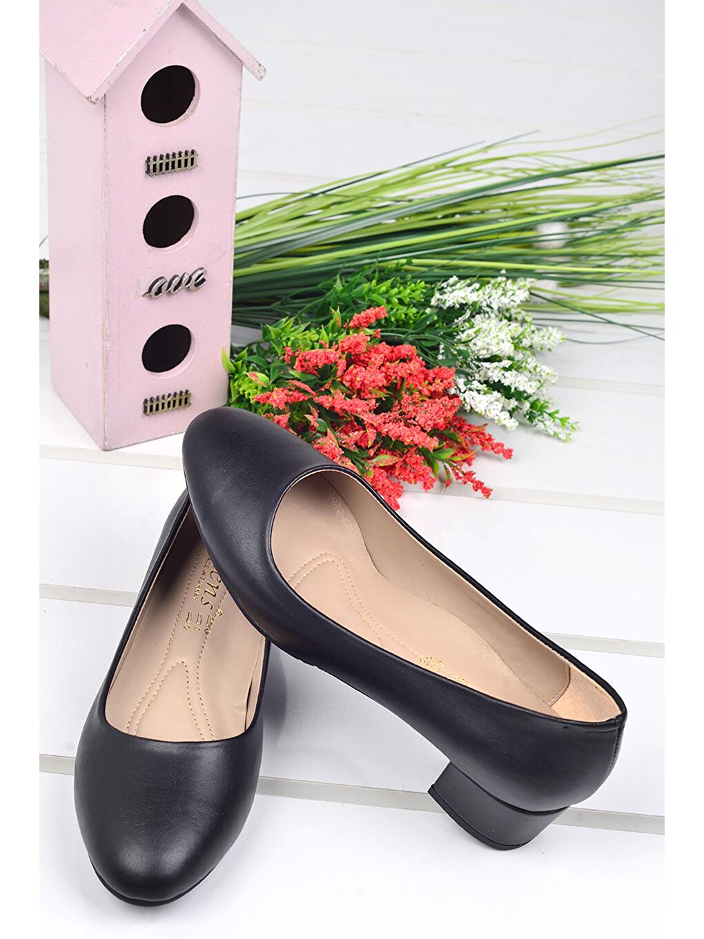 Siyah Cilt Büyük Numara 3 Cm Topuklu Kadın Ayakkabı Alens 401-3