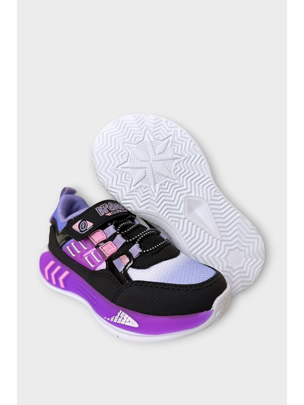 Cırtlı Hafif Anatomik Taban Günlük Sneaker Çocuk Spor Ayakkabı Siyah - Lila-12