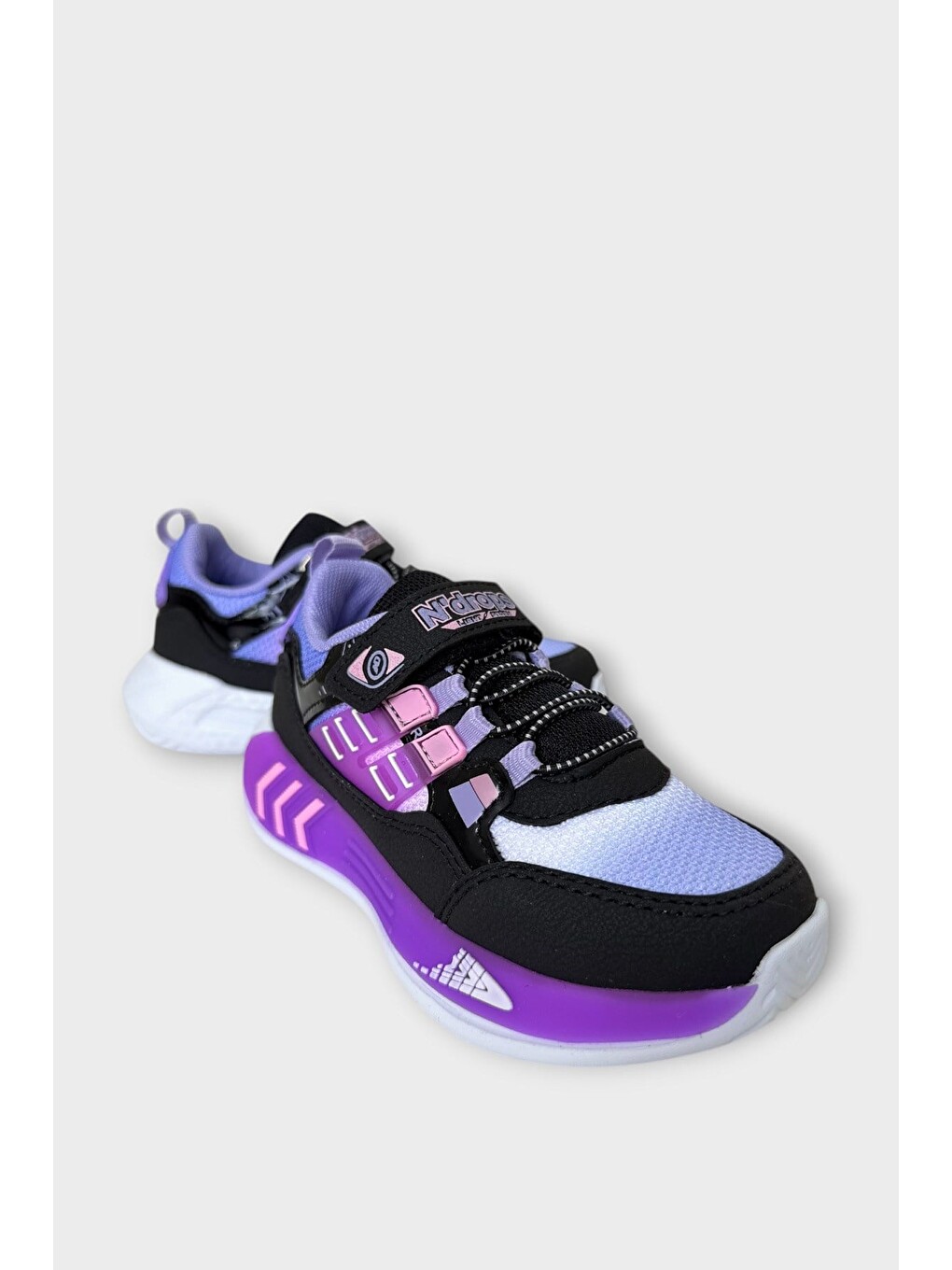 Cırtlı Hafif Anatomik Taban Günlük Sneaker Çocuk Spor Ayakkabı Siyah - Lila-4
