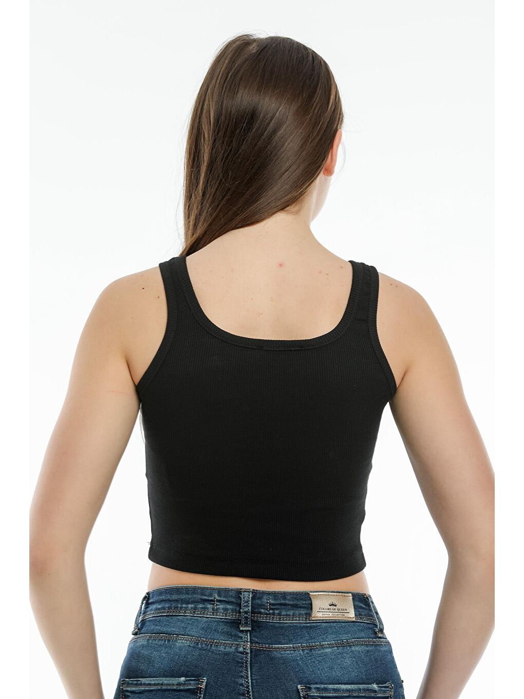 Siyah Kadın Crop Örme Atlet-Tişort SPR21Y12-3