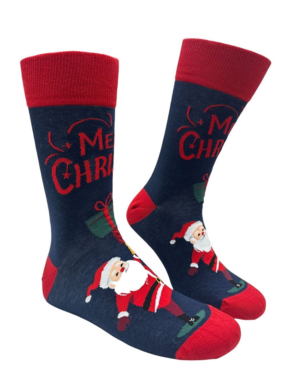 Kırmızı Erkek Yılbaşı Çorabı 41-46 Numara Desenli Pamuklu Elastanlı 2’li Paket-5