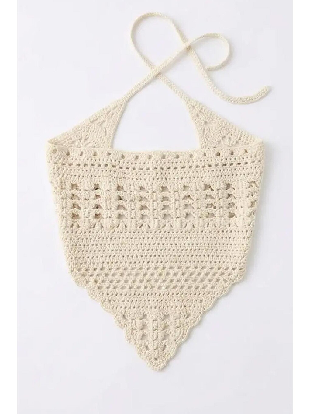 Ekru Düz Örgü Crochet Üçgen Bandana