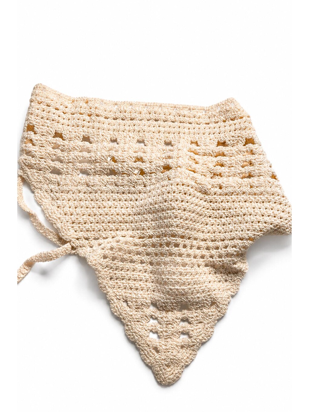 Ekru Düz Örgü Crochet Üçgen Bandana-1