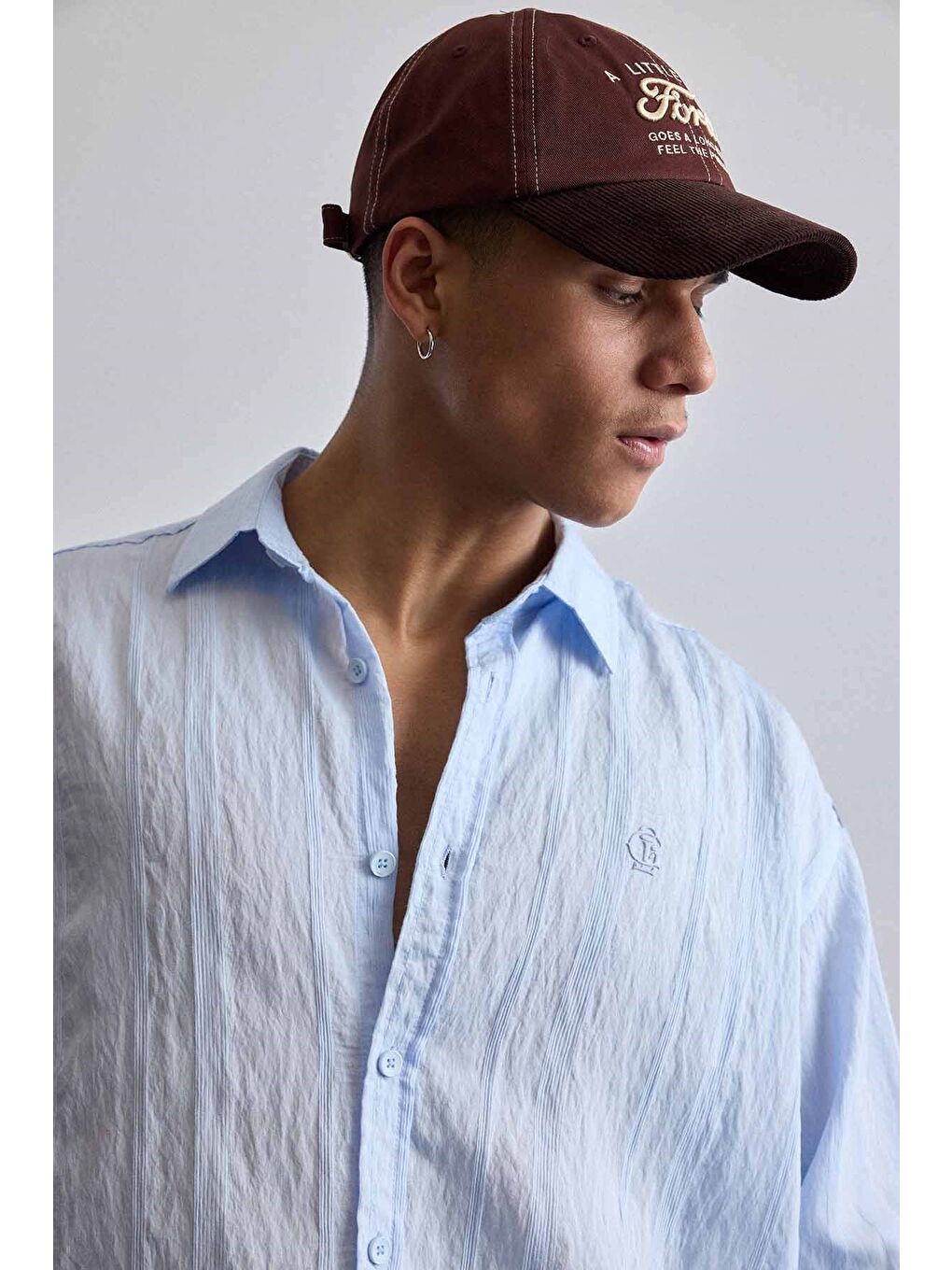 Erkek Relaxed Fit Uzun Kollu Dokulu Gömlek Mavi-3