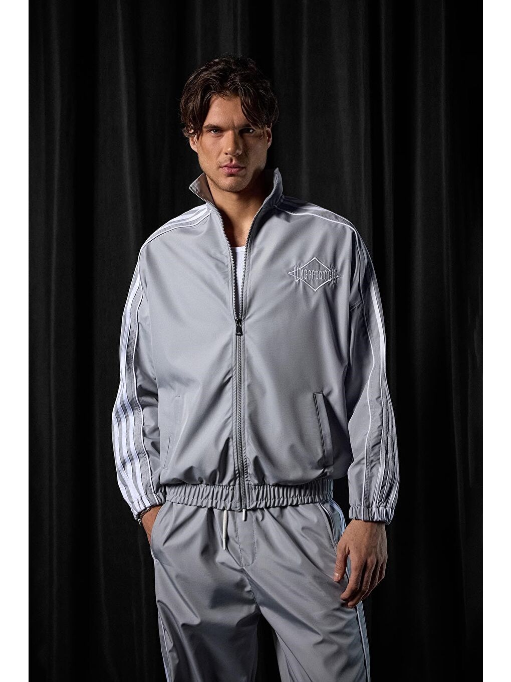 Erkek Relaxed Fit Şeritli Spor Eşofman Takımı Gri-2