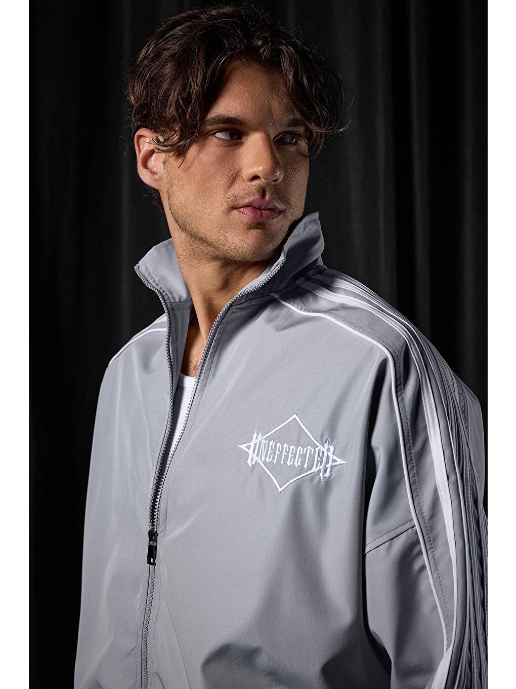 Erkek Relaxed Fit Şeritli Spor Eşofman Takımı Gri-3