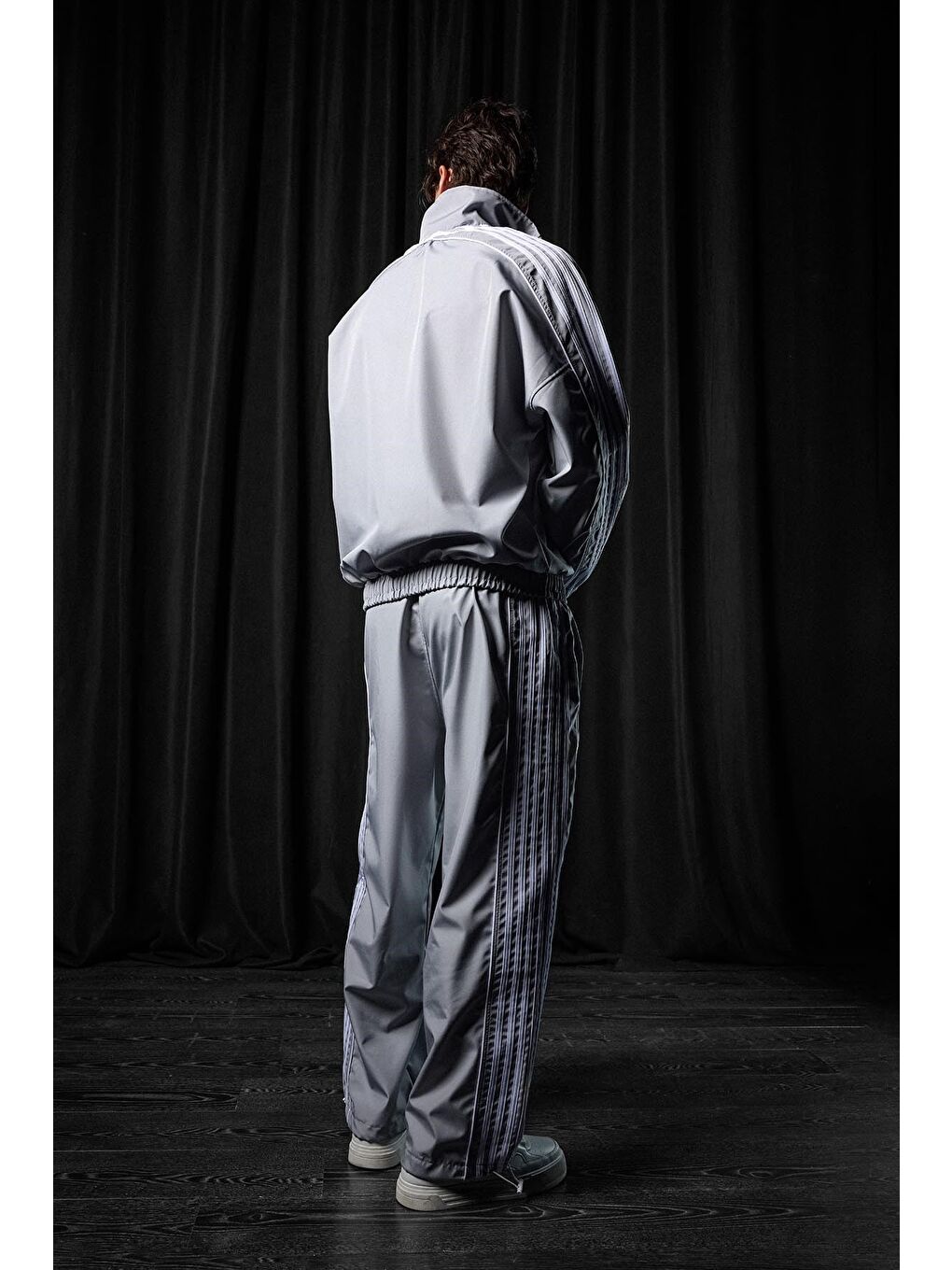 Erkek Relaxed Fit Şeritli Spor Eşofman Takımı Gri-5