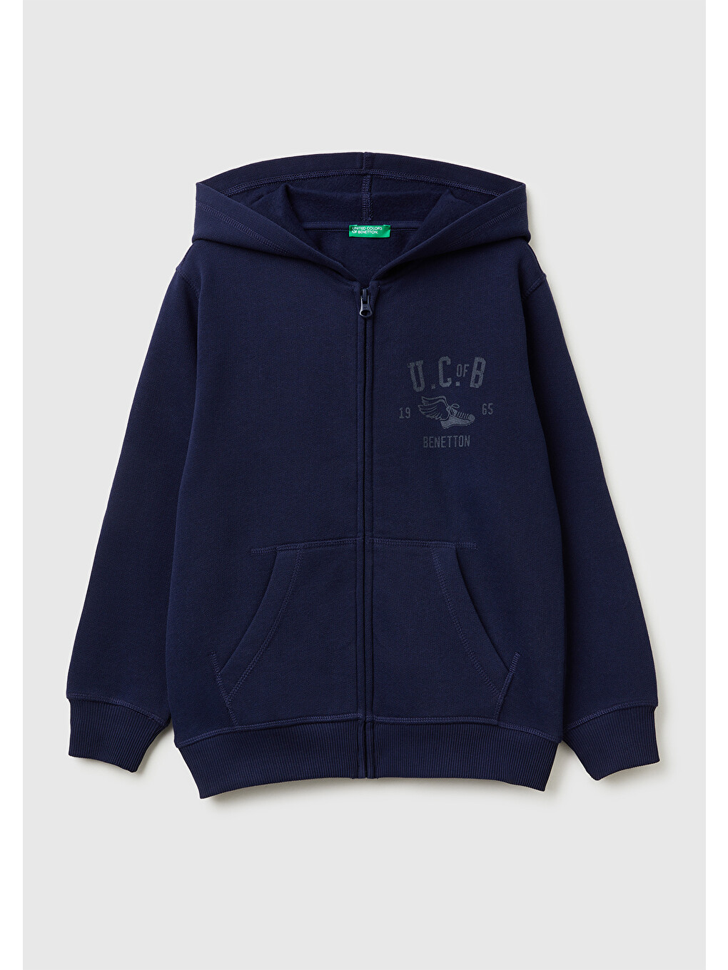 Erkek Çocuk Lacivert Önü Logo Baskılı Cepli Fermuarlı Sweatshirt