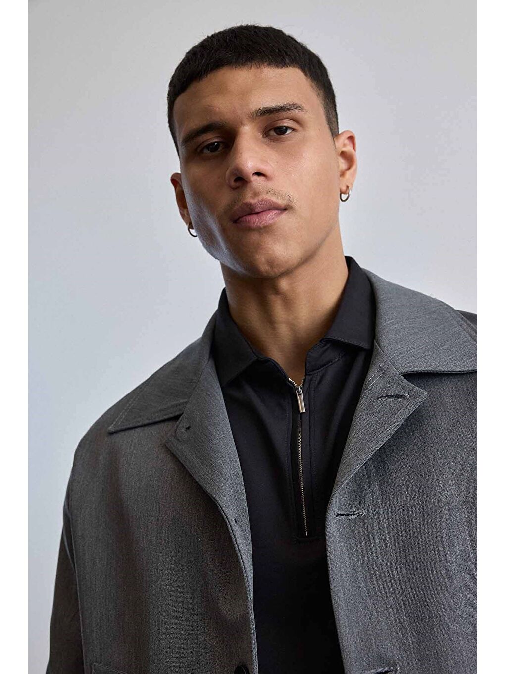 Erkek Smart Casual Relaxed Fit Düğmeli Ceket Gri-3