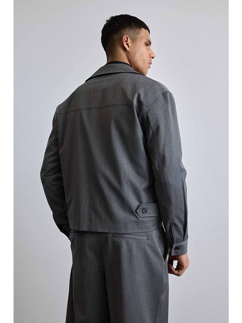 Erkek Smart Casual Relaxed Fit Düğmeli Ceket Gri-5