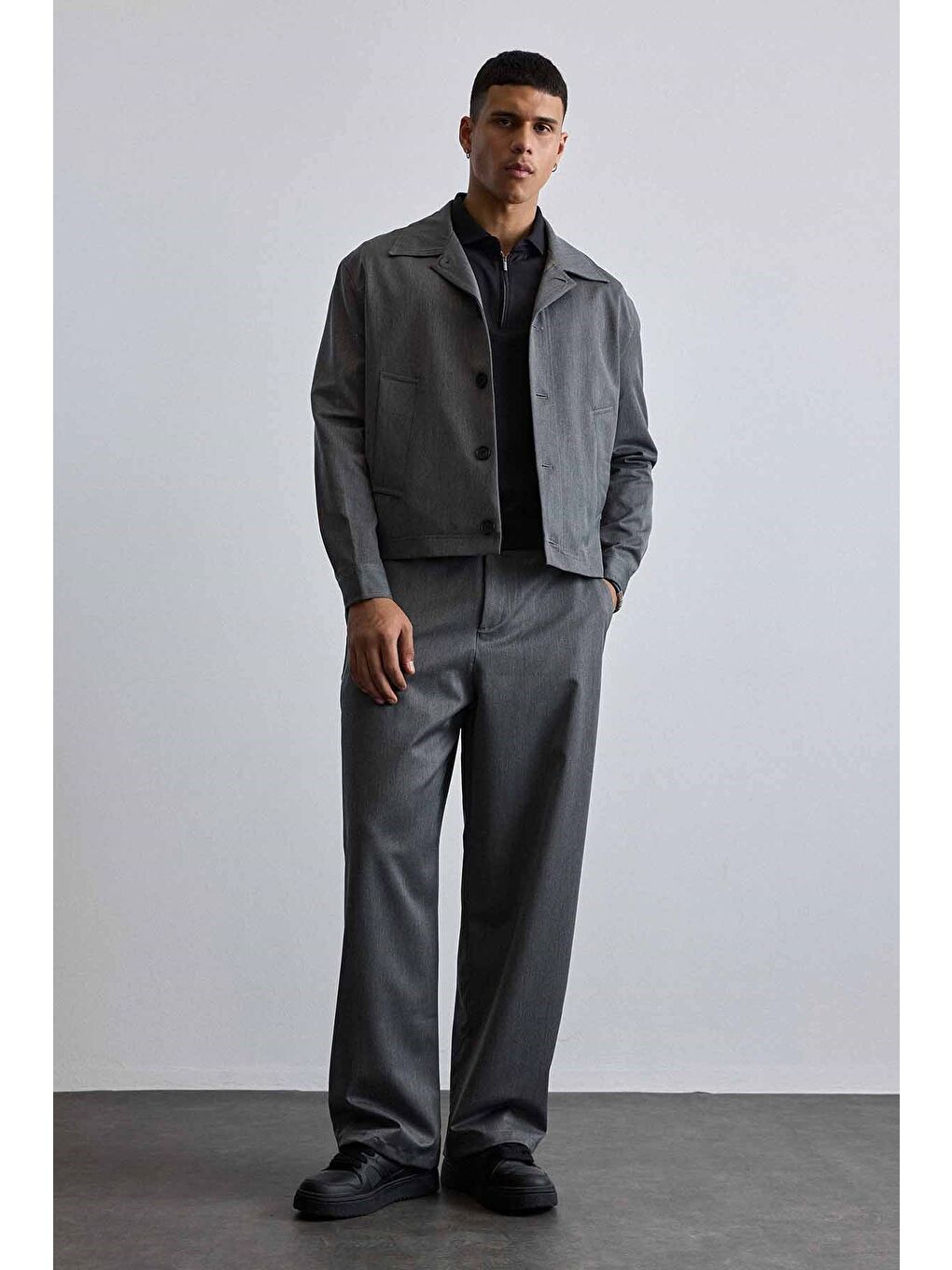 Erkek Smart Casual Relaxed Fit Düğmeli Ceket Gri-6