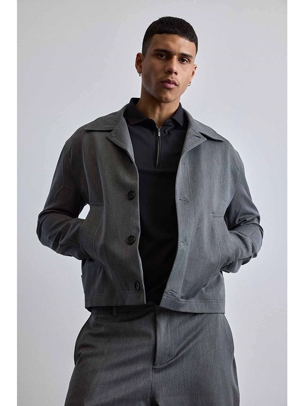 Erkek Smart Casual Relaxed Fit Düğmeli Ceket Gri-8