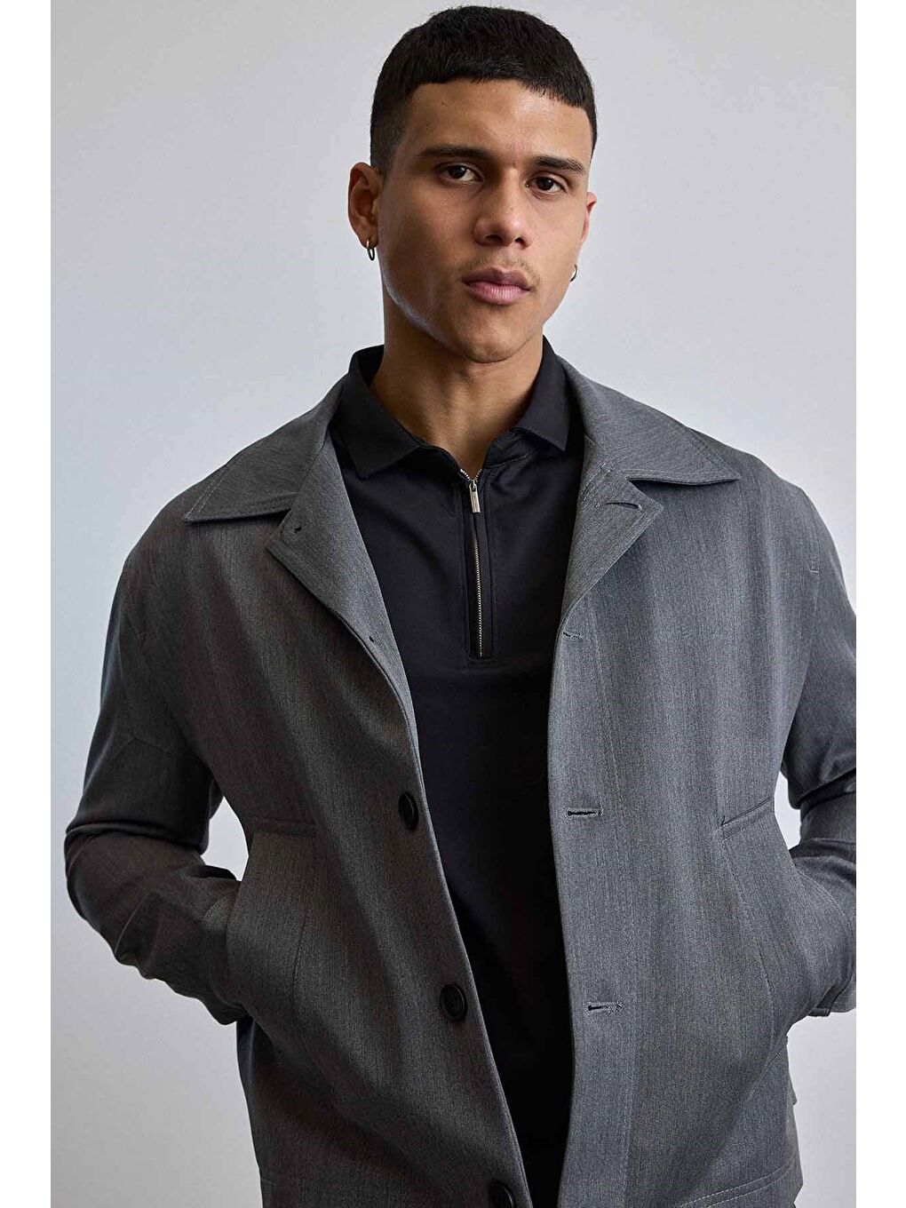 Erkek Smart Casual Relaxed Fit Düğmeli Ceket Gri-9