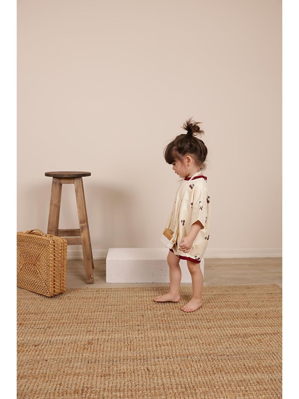 Bej Kiraz Baskılı Oversize Tulum-7