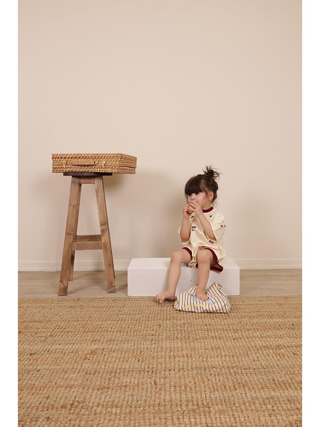 Bej Kiraz Baskılı Oversize Tulum-8