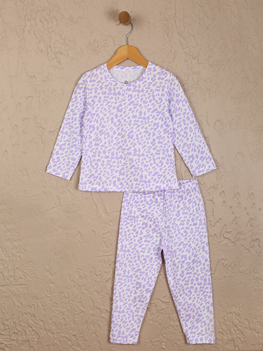 Lila Bisiklet Yaka Baskılı Uzun Kollu Kız Çocuk Pijama Takımı-2