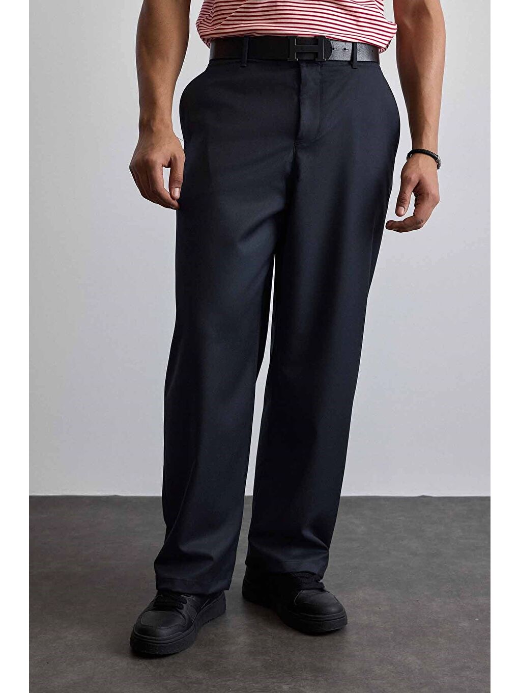 Erkek Smart Casual Bol Paça Relaxed Fit Pantolon Lacivert-2