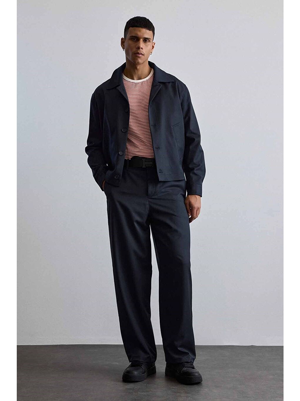 Erkek Smart Casual Bol Paça Relaxed Fit Pantolon Lacivert-6