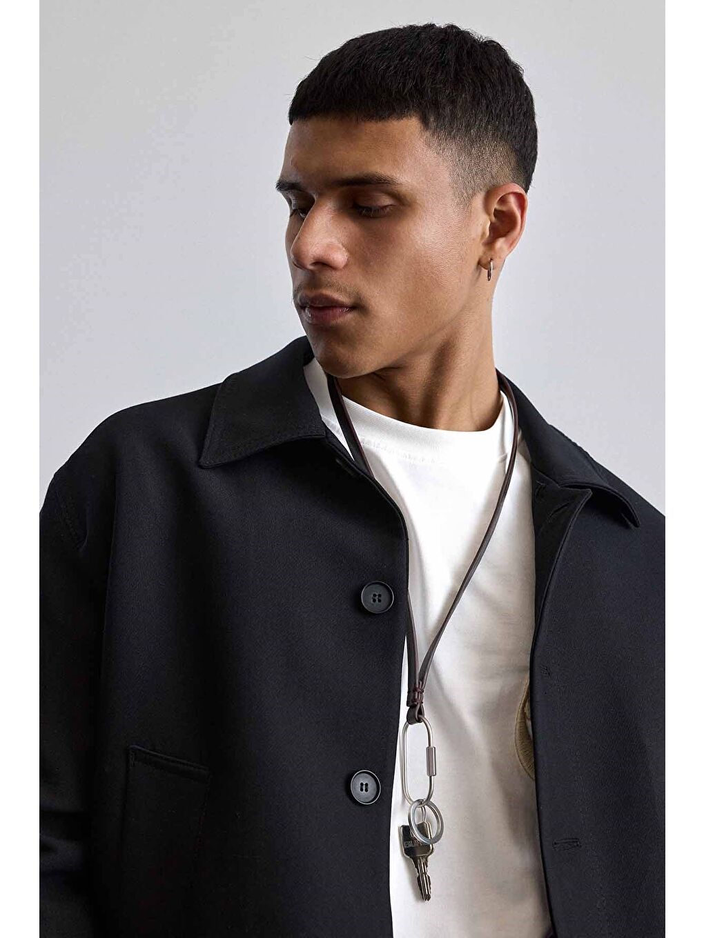 Erkek Smart Casual Relaxed Fit Düğmeli Ceket Siyah-3