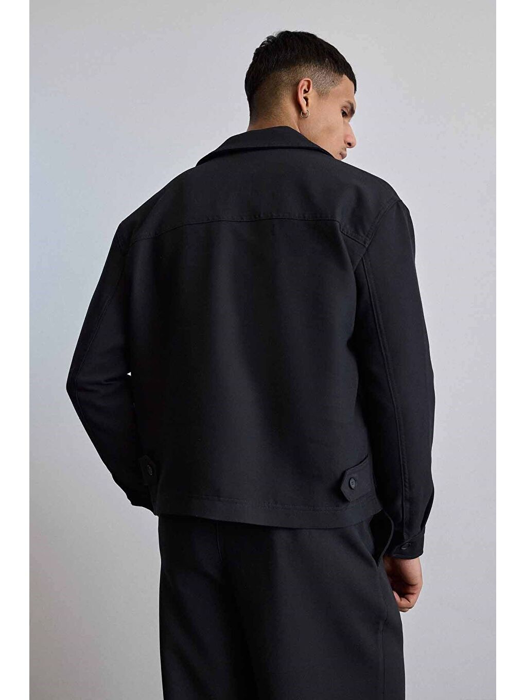 Erkek Smart Casual Relaxed Fit Düğmeli Ceket Siyah-5