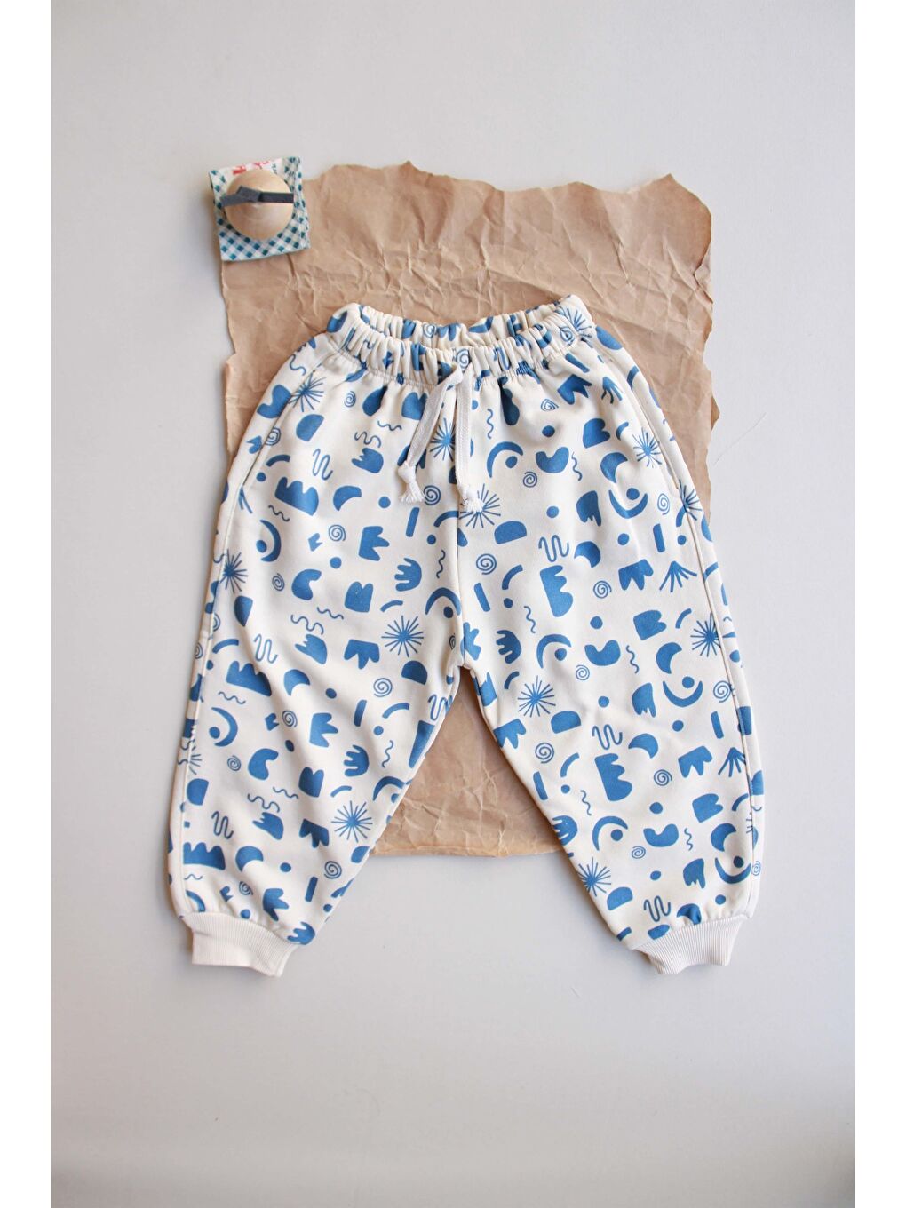 Ekru Geometrik Baskılı Eşofman Altı-1