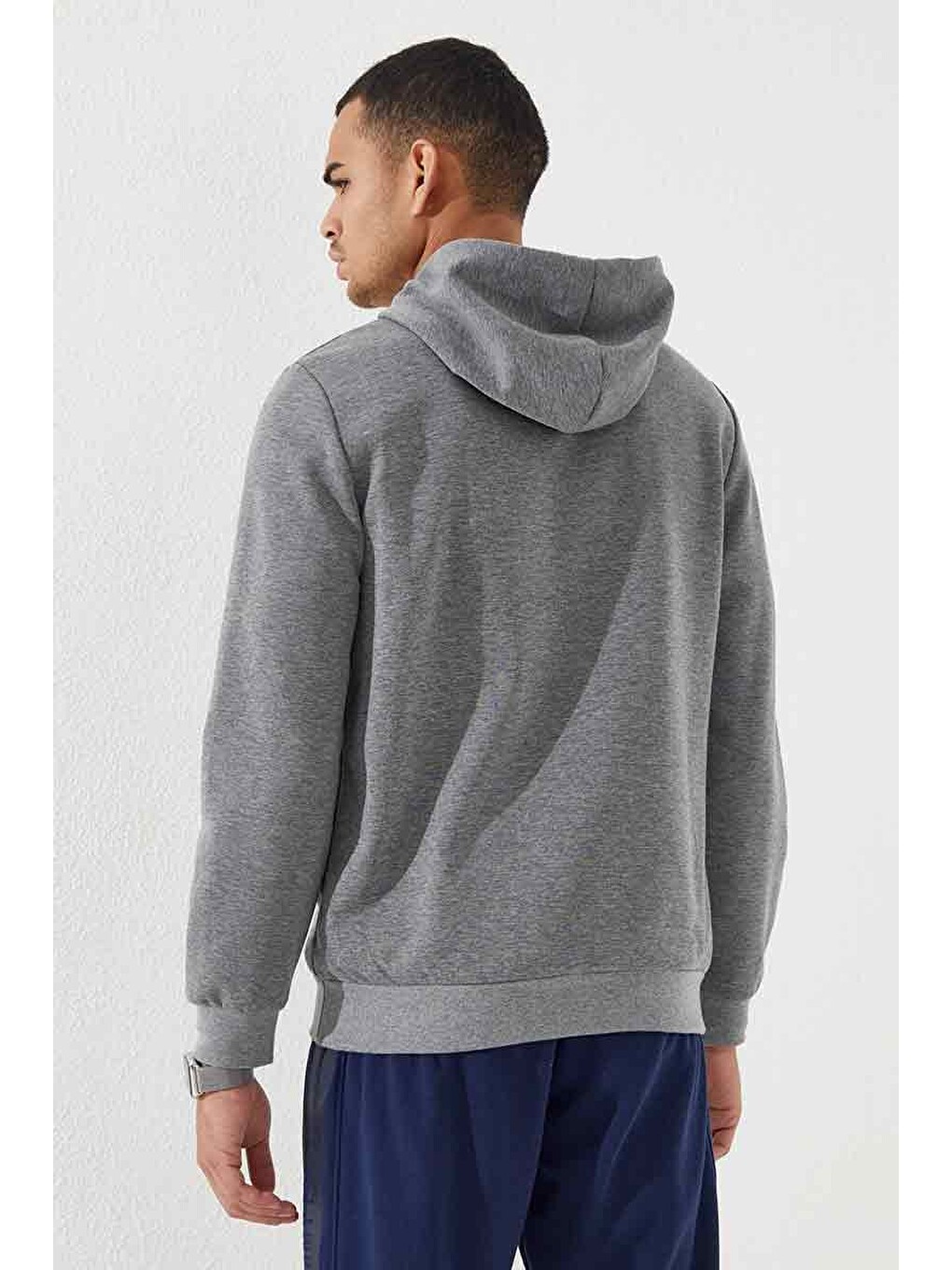Gri Melanj Kamuflaj Desen Baskılı Standart Kalıp Kapüşonlu Erkek Hoodie - 87884-4