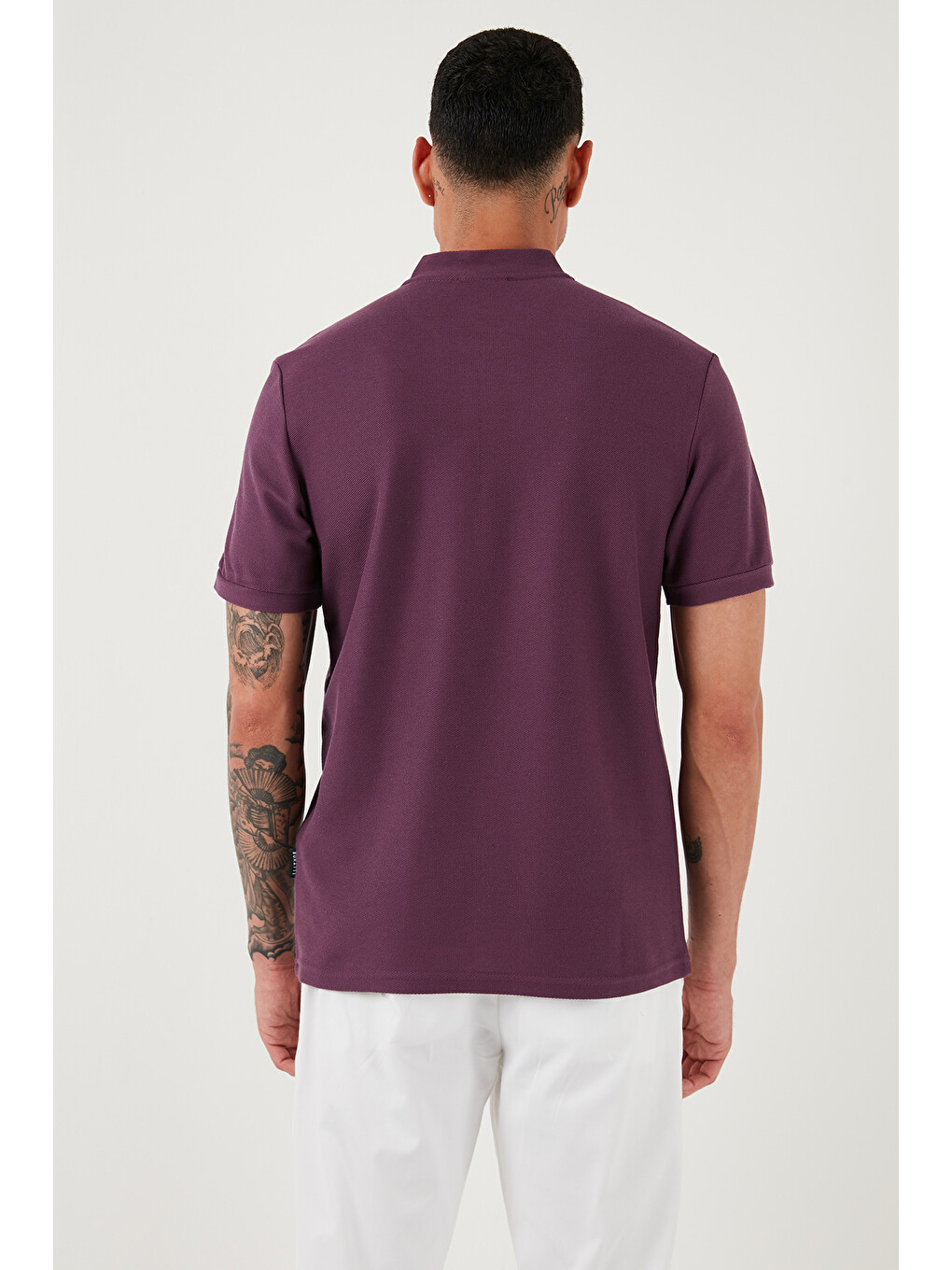 Mürdüm Pamuklu Regular Fit Yarım Fermuarlı Erkek Tişört 5902653-6