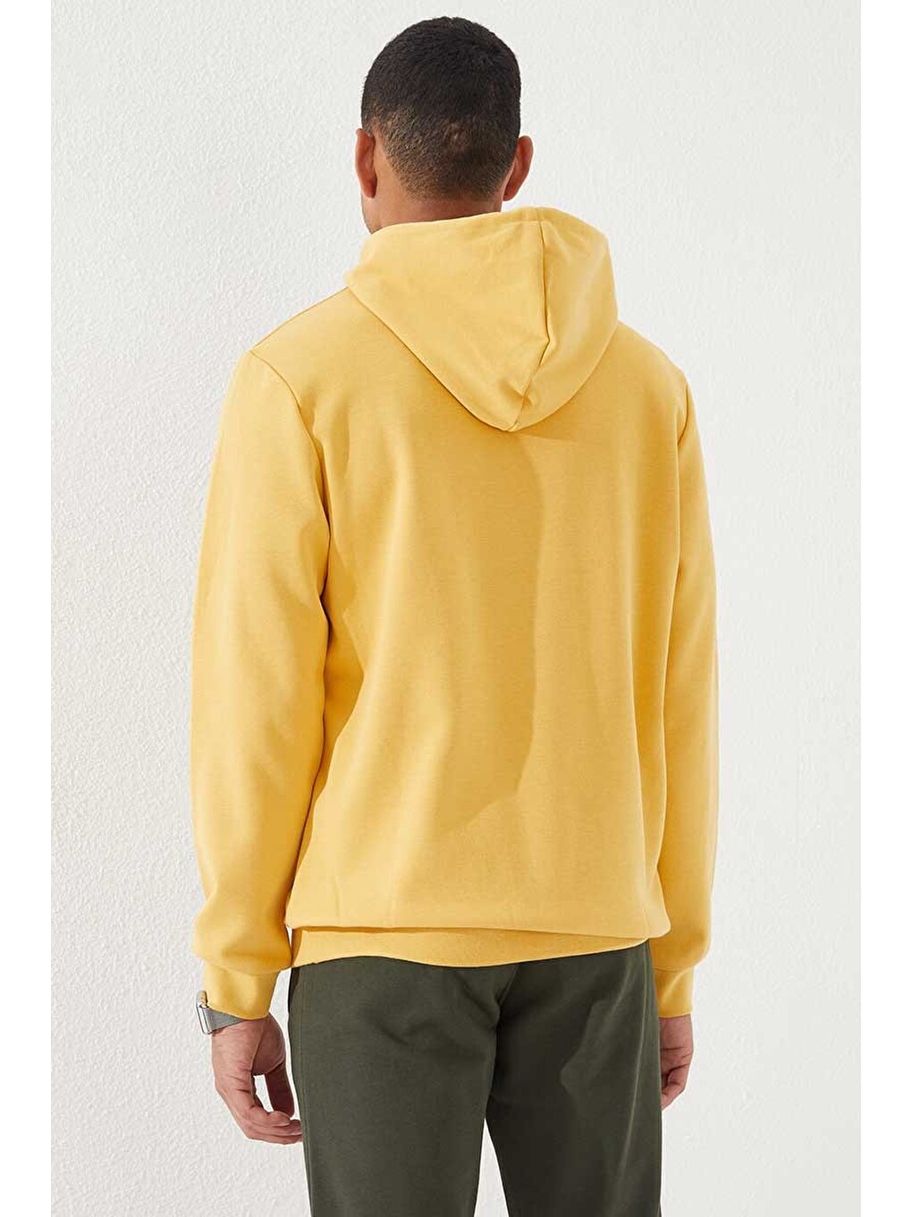 Sarı Hardal Kamuflaj Desen Baskılı Standart Kalıp Kapüşonlu Erkek Hoodie - 87884-4