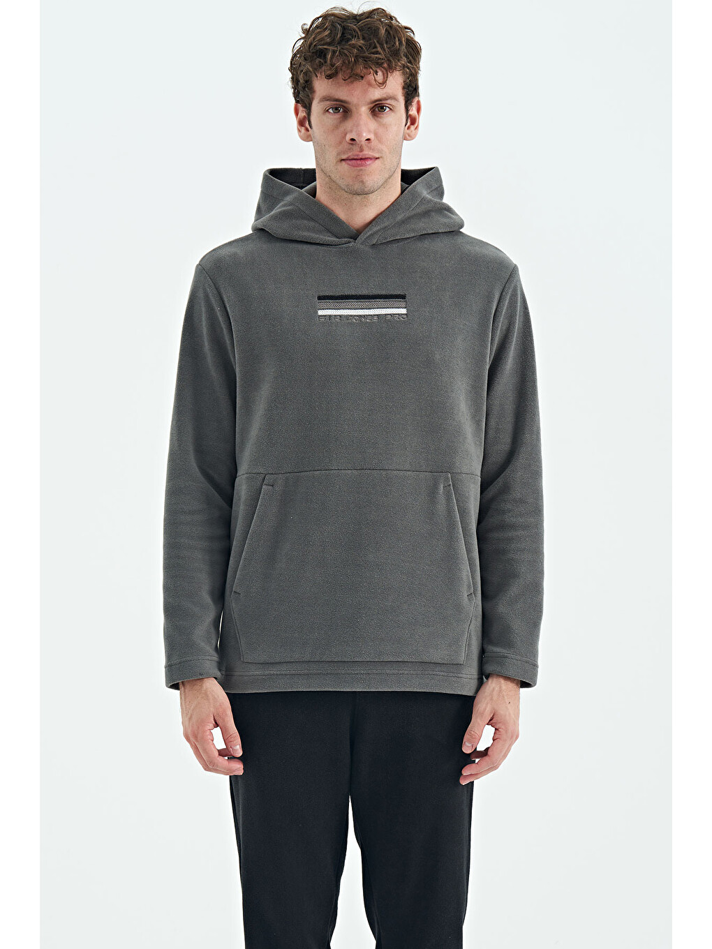 Hern Koyu Gri Polar Erkek Kapüşonlu Sweatshirt Hoodie - 88301
