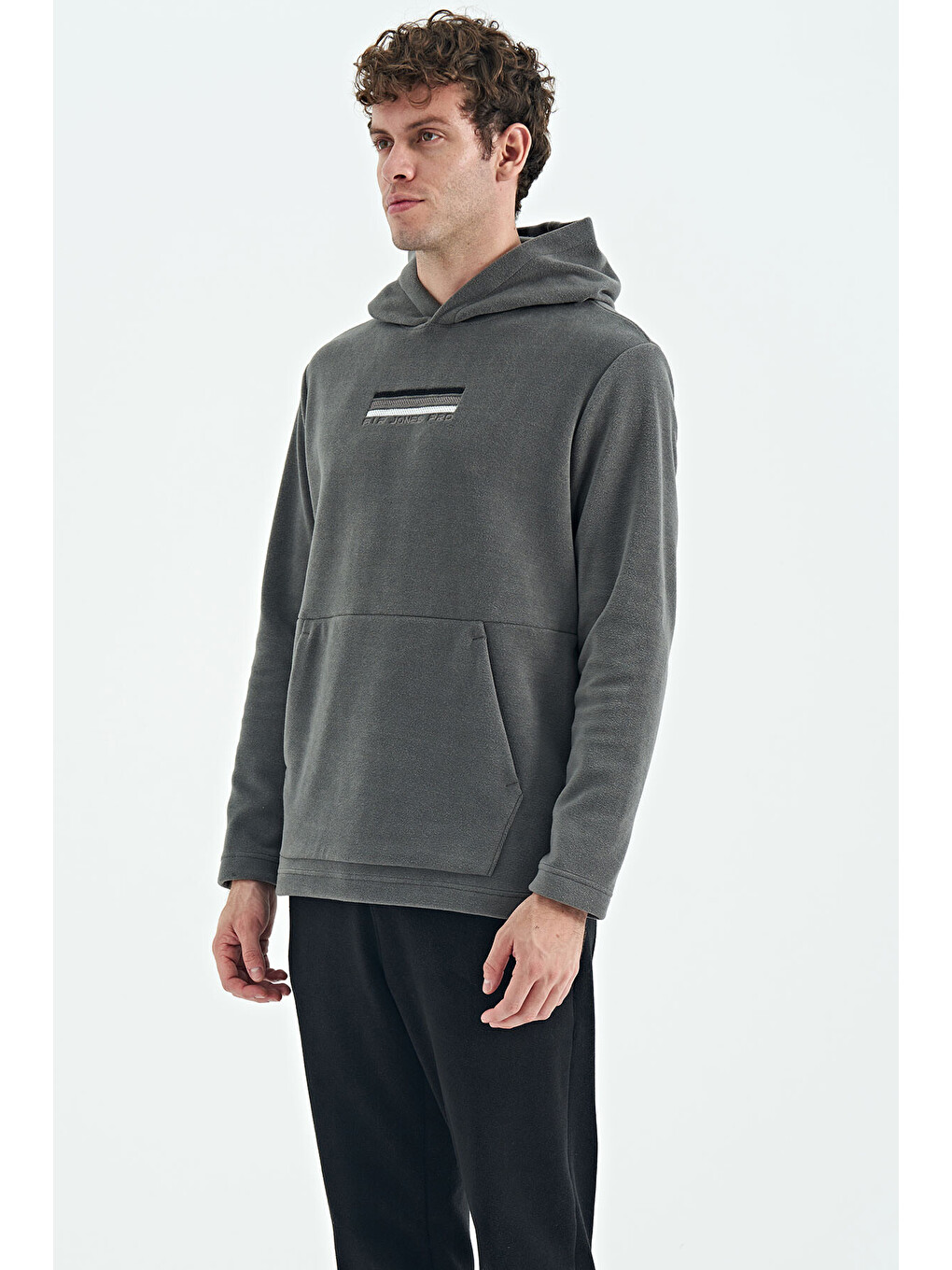Hern Koyu Gri Polar Erkek Kapüşonlu Sweatshirt Hoodie - 88301-1