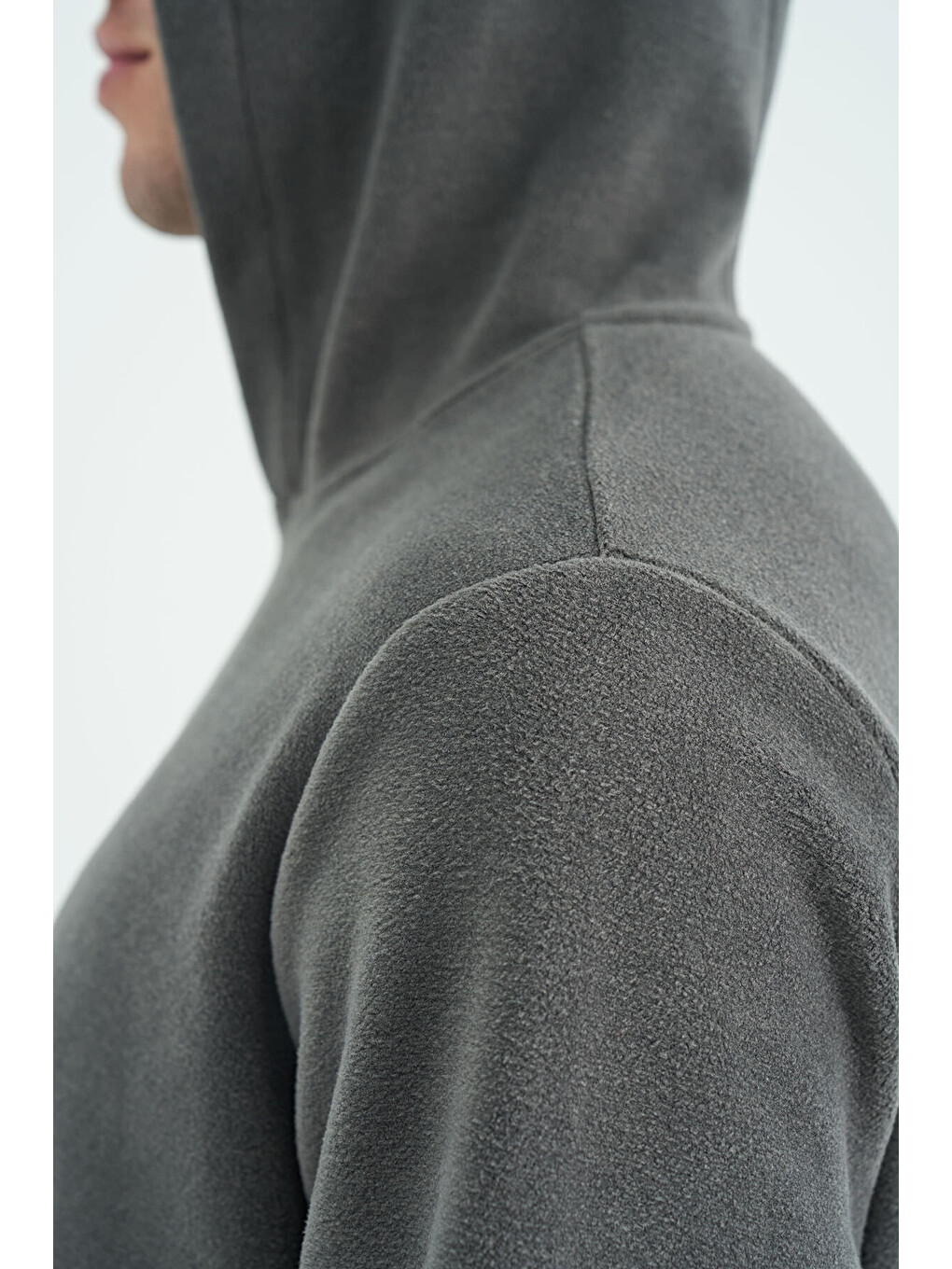 Hern Koyu Gri Polar Erkek Kapüşonlu Sweatshirt Hoodie - 88301-2