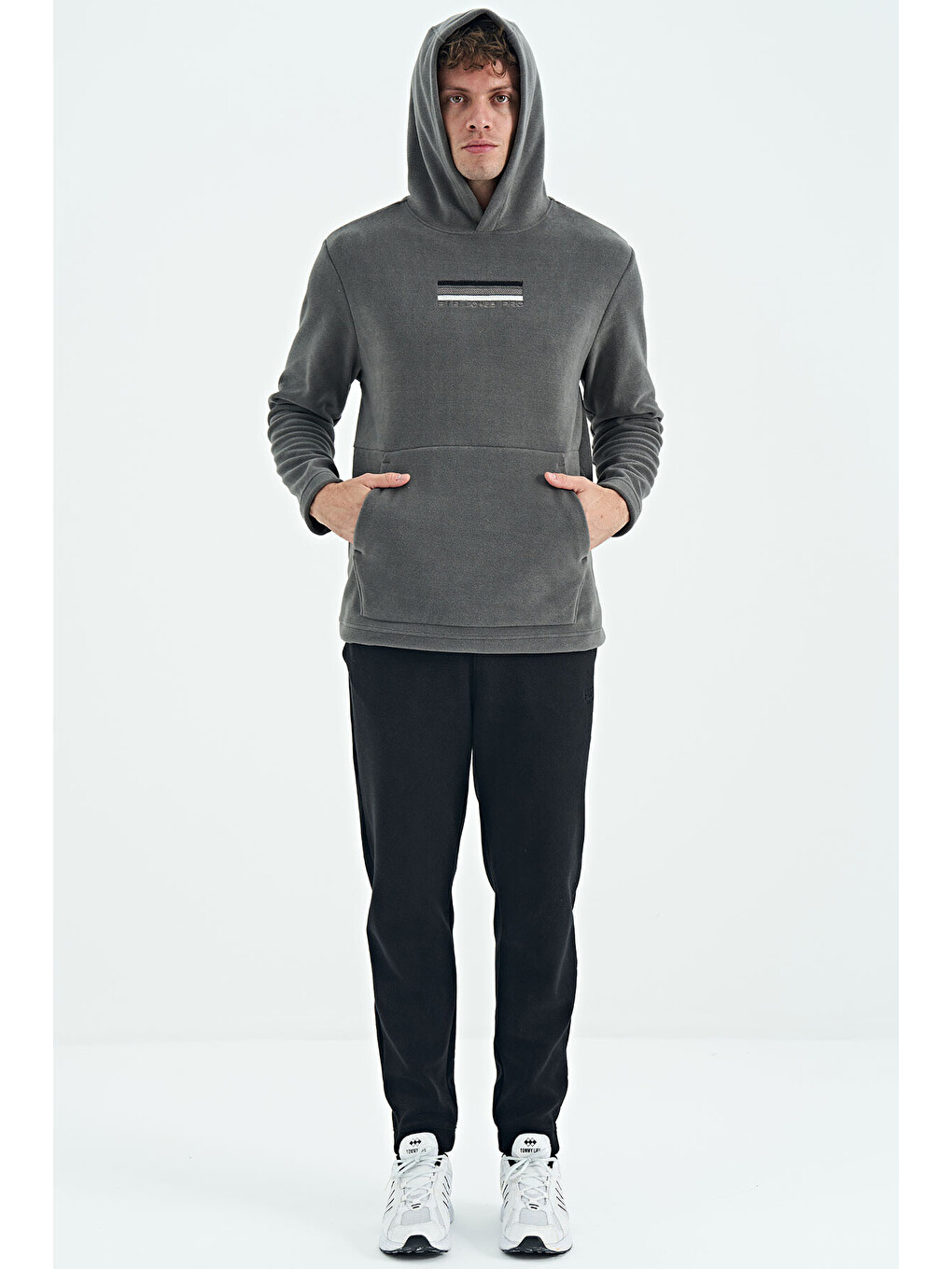 Hern Koyu Gri Polar Erkek Kapüşonlu Sweatshirt Hoodie - 88301-3