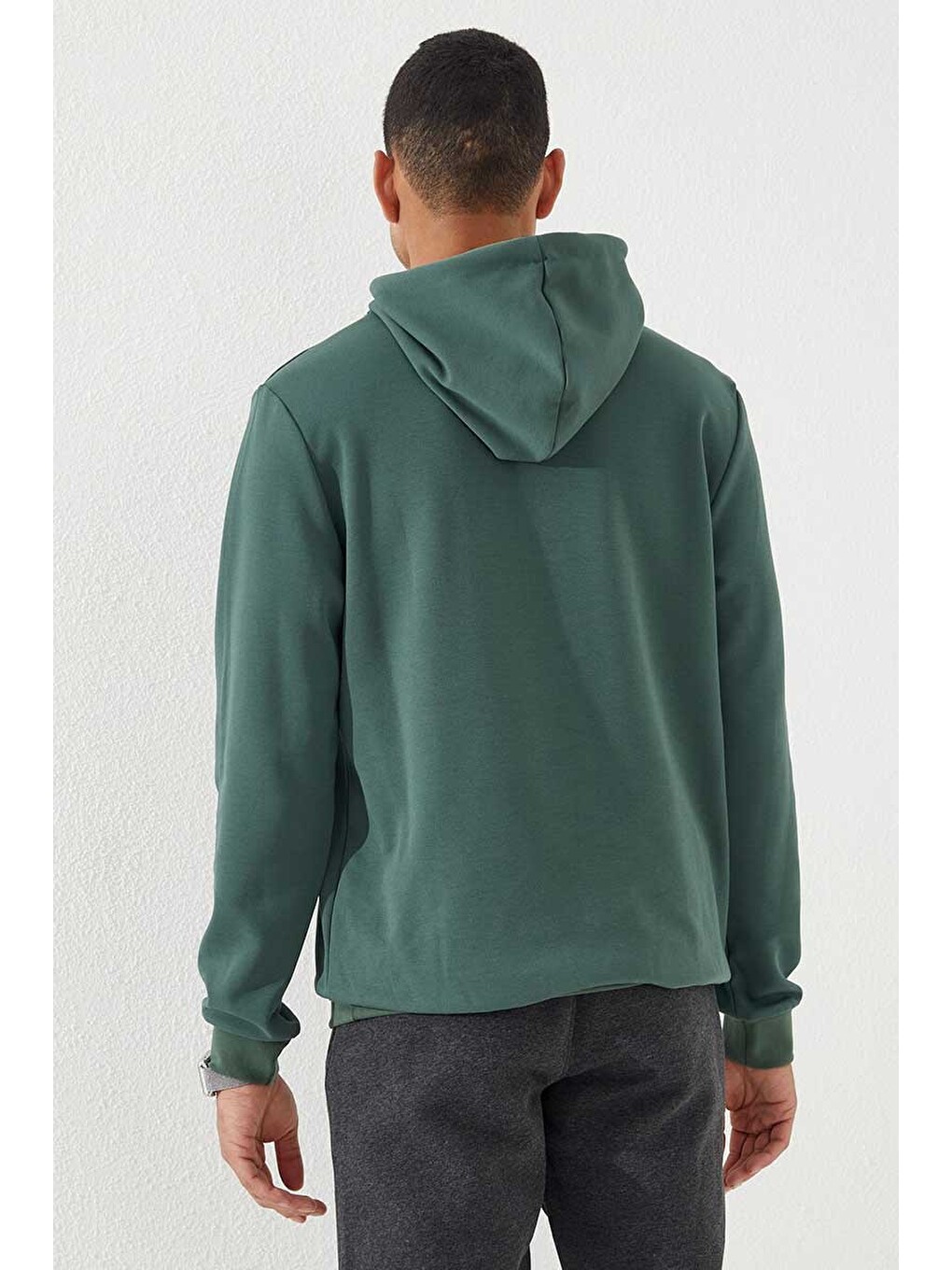 Yeşil Kamuflaj Desen Baskılı Standart Kalıp Kapüşonlu Erkek Hoodie - 87884-4