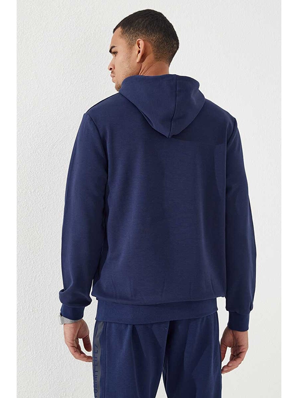 İndigo Kamuflaj Desen Baskılı Standart Kalıp Kapüşonlu Erkek Hoodie - 87884-2
