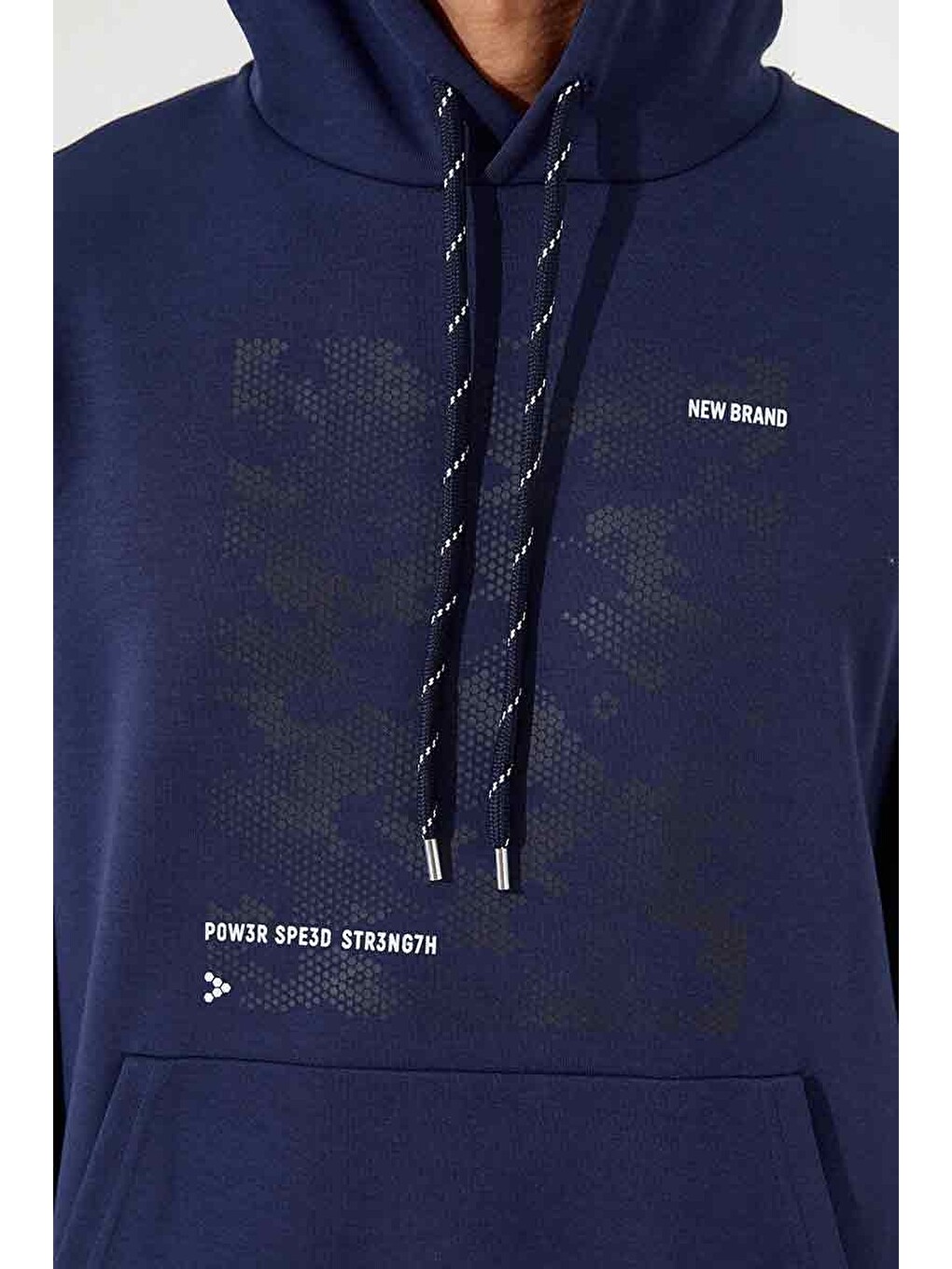 İndigo Kamuflaj Desen Baskılı Standart Kalıp Kapüşonlu Erkek Hoodie - 87884-3