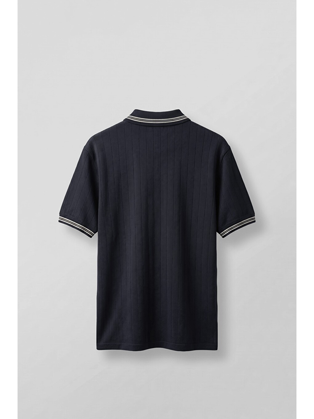 Erkek Oversize Kontrast Detaylı Triko Polo Yaka Tişört Lacivert-1