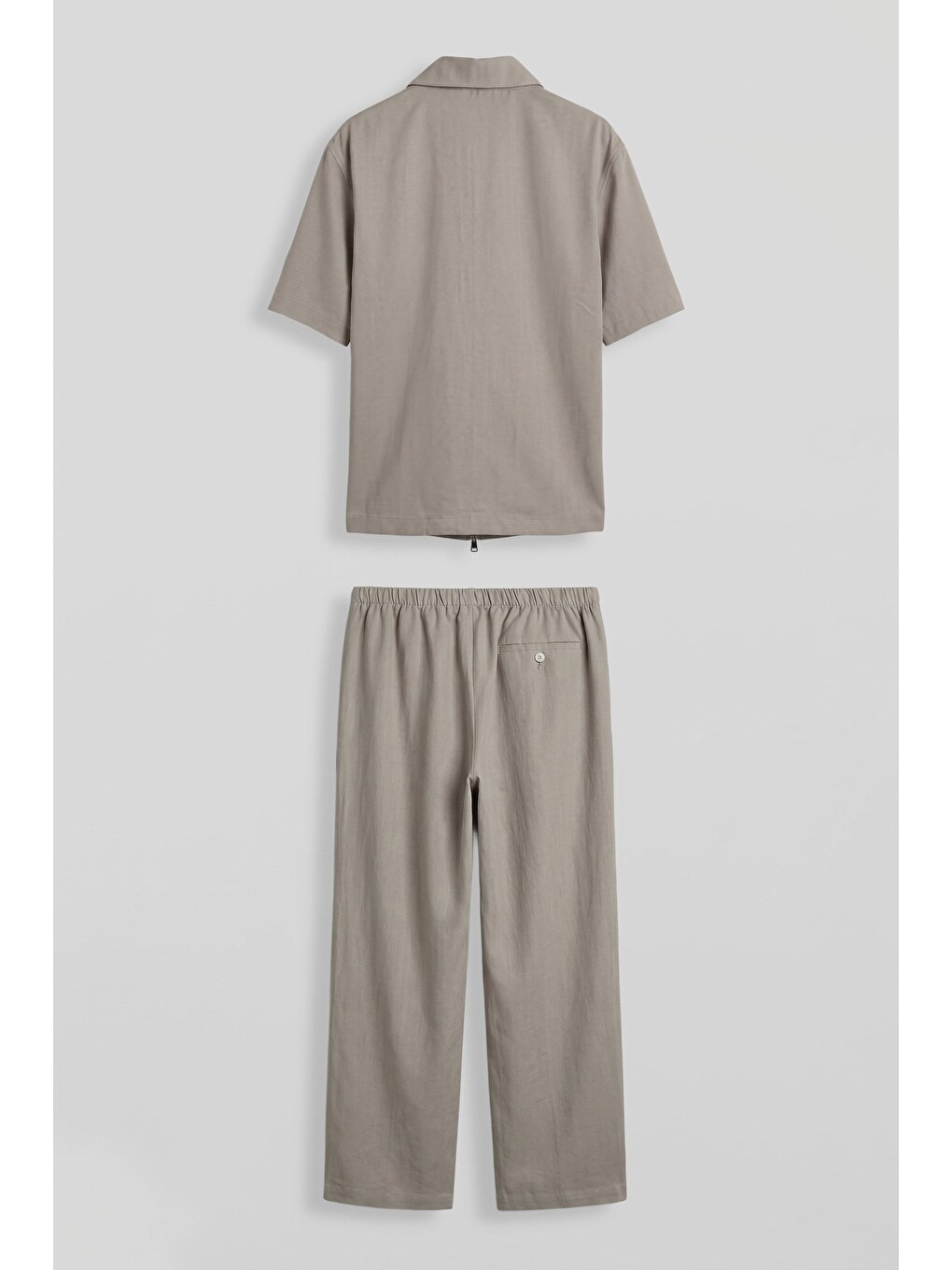 Erkek Relaxed Fit Lyocell Fermuarlı Gömlek Pantolon Takımı Bej-1