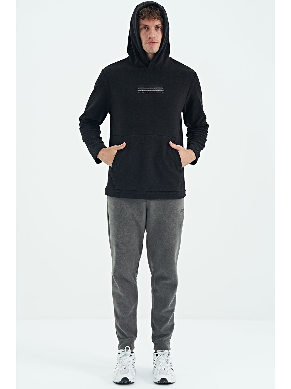 Hern Siyah Polar Erkek Kapüşonlu Sweatshirt Hoodie - 88301-1