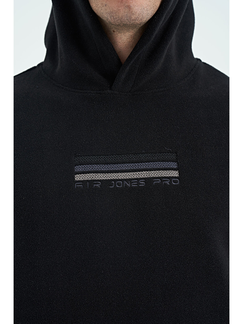 Hern Siyah Polar Erkek Kapüşonlu Sweatshirt Hoodie - 88301-2