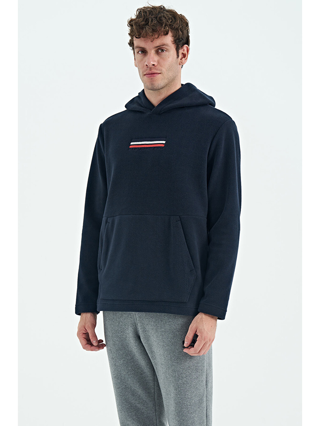 Hern Lacivert Polar Erkek Kapüşonlu Sweatshirt Hoodie - 88301-3