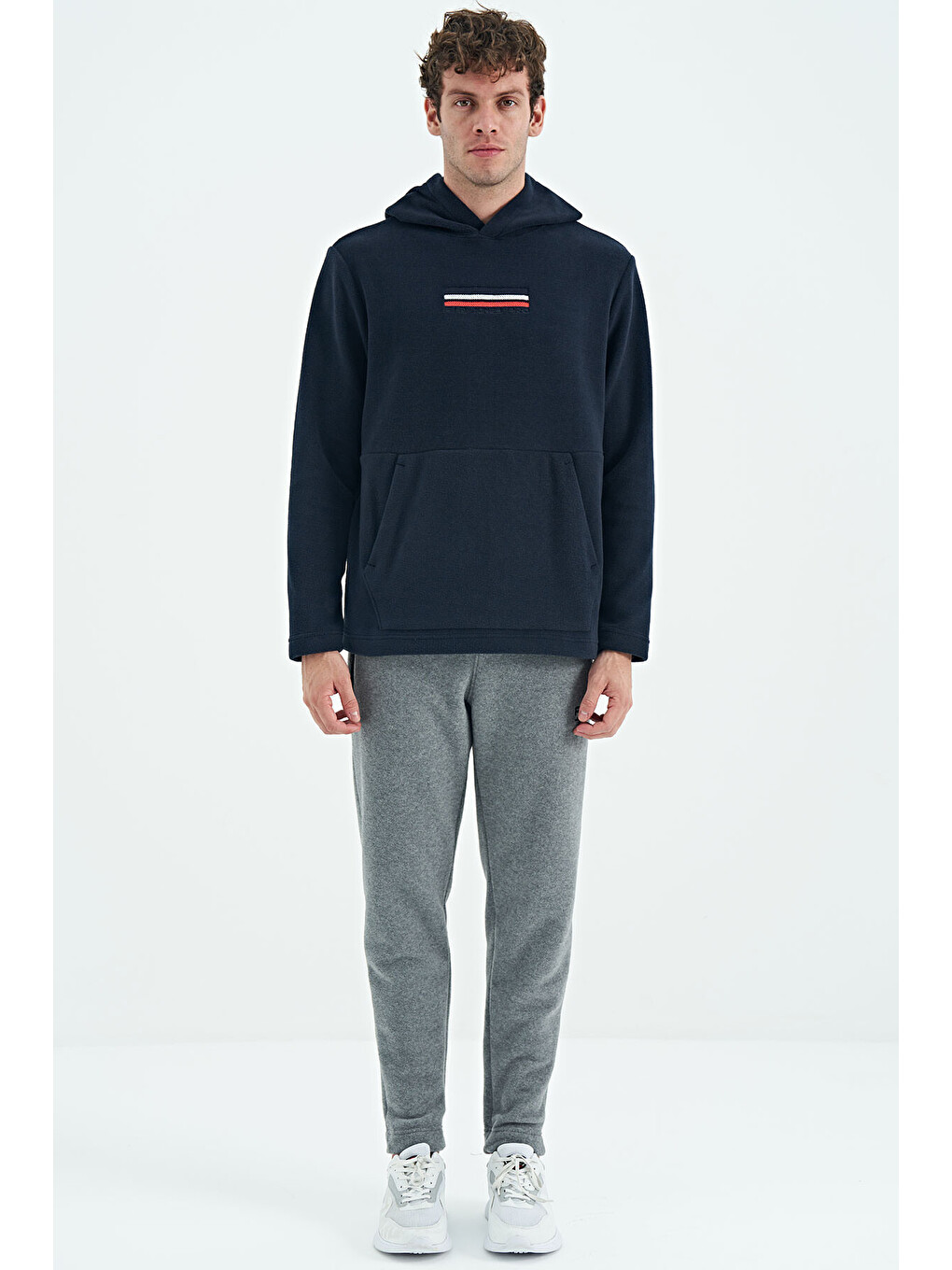 Hern Lacivert Polar Erkek Kapüşonlu Sweatshirt Hoodie - 88301-1