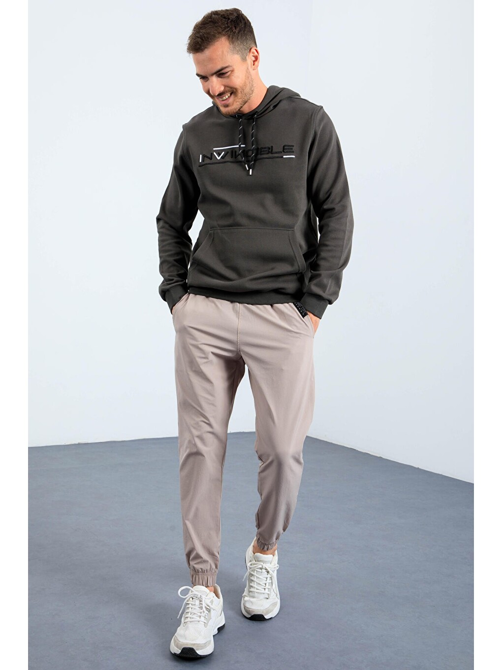 Haki Kanguru Cep Standart Kalıp Kapüşonlu Erkek Hoodie - 87883-3