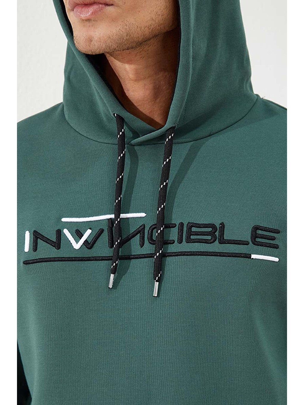 Yeşil Kanguru Cep Standart Kalıp Kapüşonlu Erkek Hoodie - 87883-2
