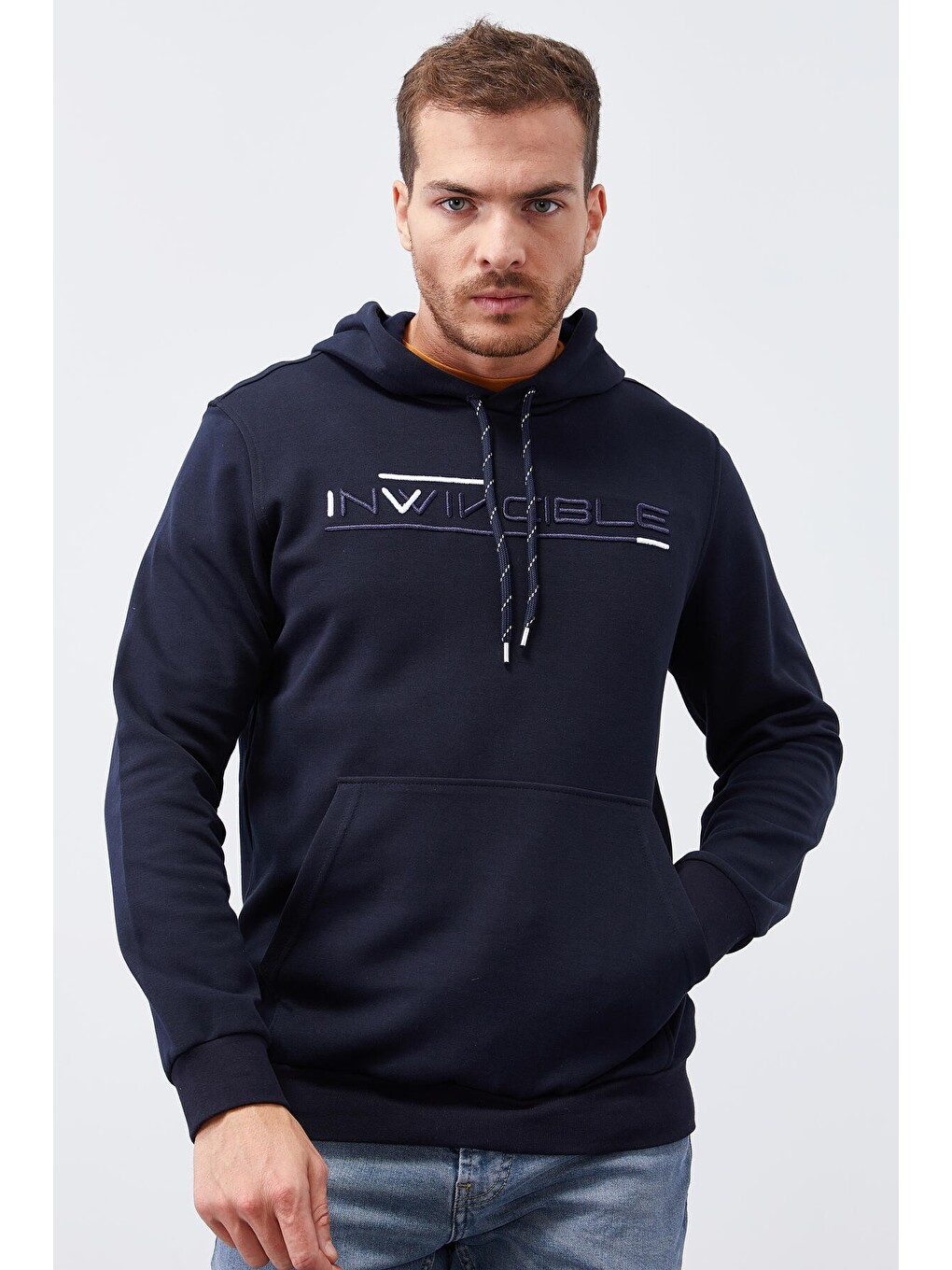 Lacivert Kanguru Cep Standart Kalıp Kapüşonlu Erkek Hoodie - 87883-2