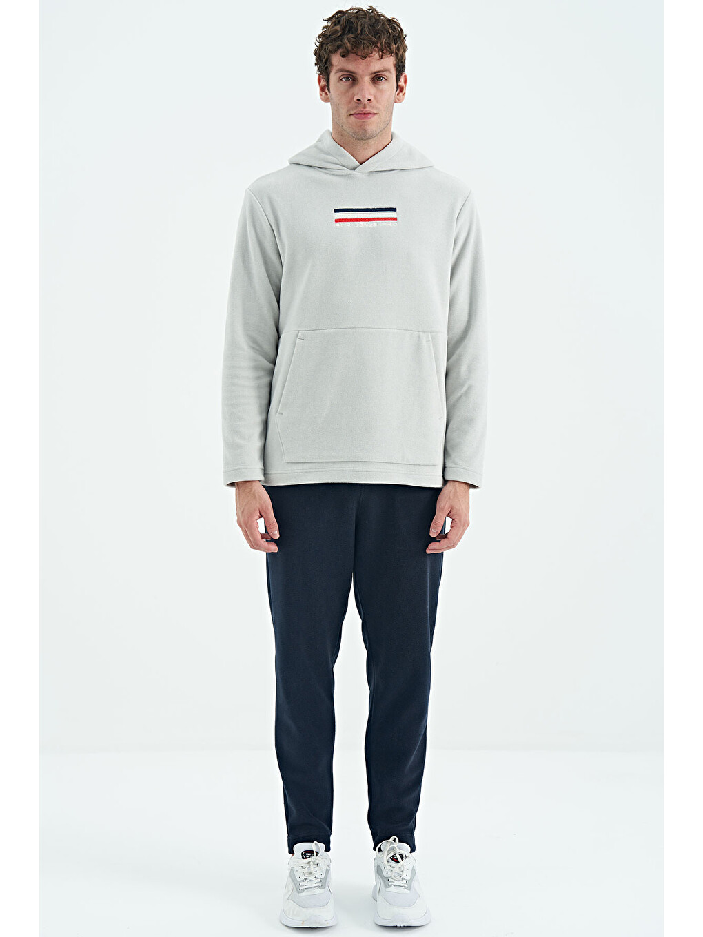 Bej Hern Taş Polar Erkek Kapüşonlu Sweatshirt Hoodie - 88301-2