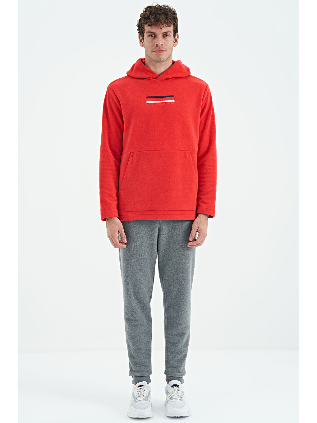 Kırmızı Hern Fiesta Polar Erkek Kapüşonlu Sweatshirt Hoodie - 88301-1