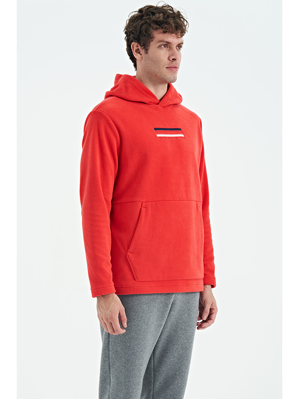 Kırmızı Hern Fiesta Polar Erkek Kapüşonlu Sweatshirt Hoodie - 88301-3