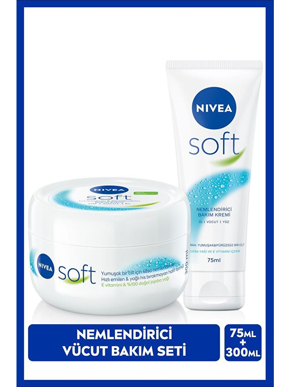 NIVEA Soft Nemlendirici Bakım Kremi 300ml ve Soft Krem 75ml, El Yüz Vücut, E Vitamini, Yumuşak Cilt,Jojoba