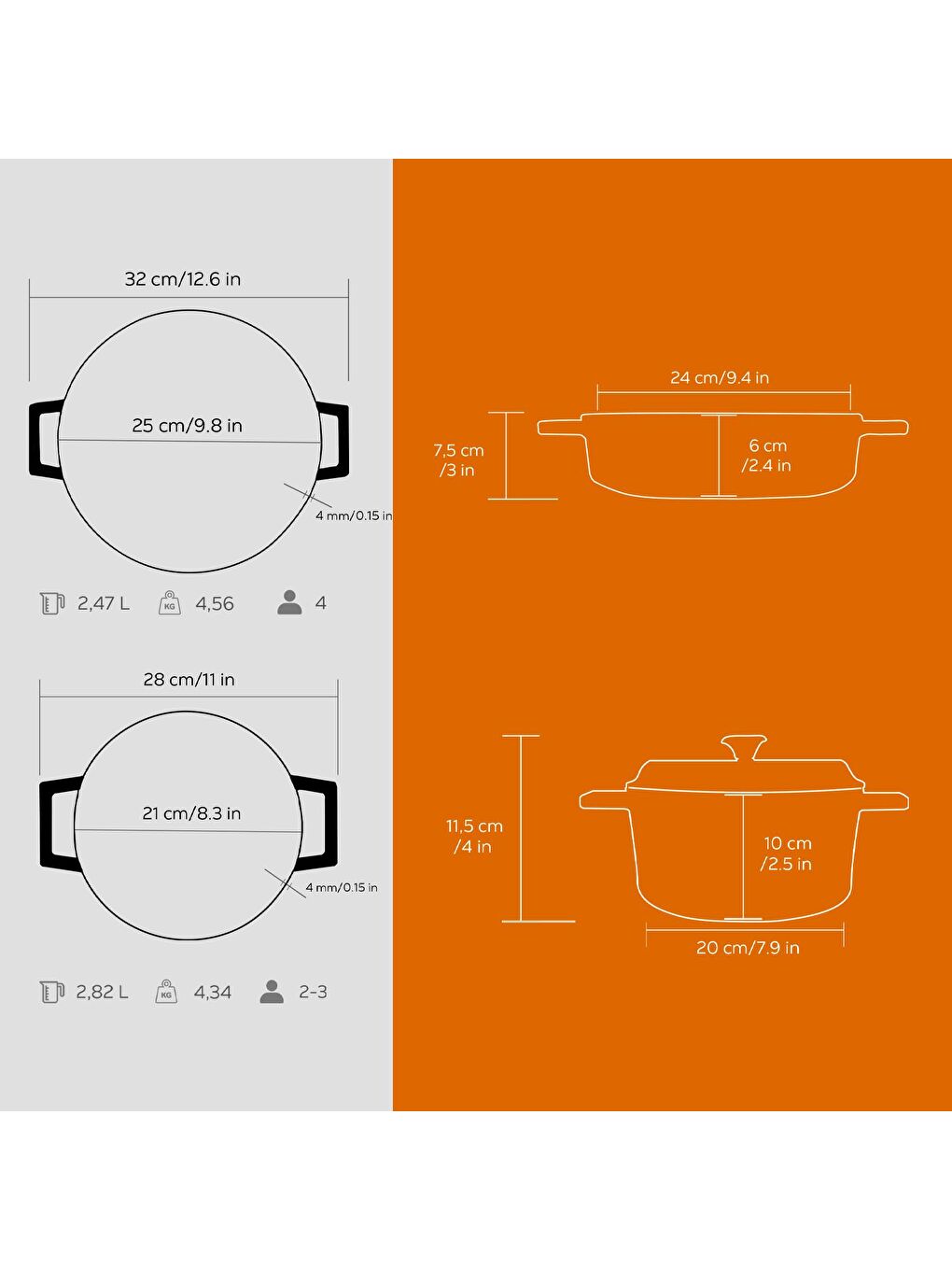 Turuncu Döküm 2x Trendy Serisi 5 Parça Tencere Seti-3